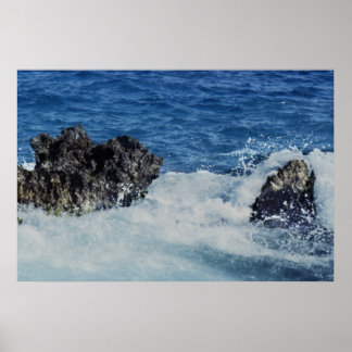 Waves Spashing On Coral Rock Prints