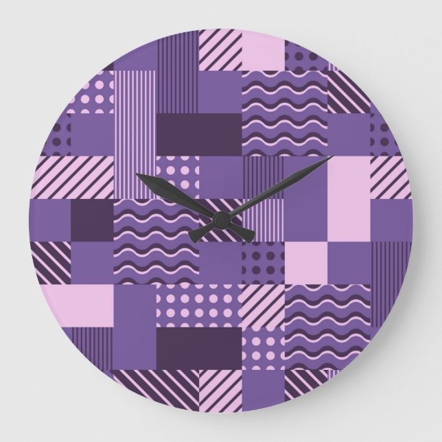 Waves Stripes Dots: Modern Seamless. Large Clock (Front)