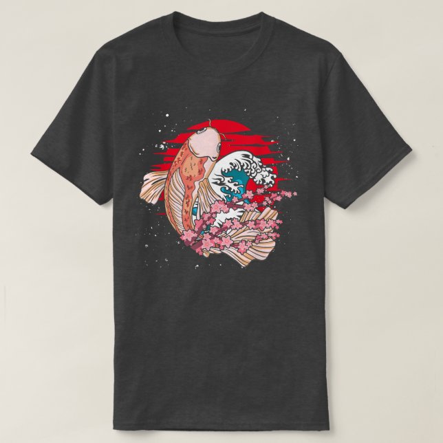 Waves Taisho Sanke Fish Pond Sakura Nishikigoi Koi T-Shirt (Design Front)