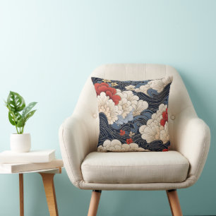 Waves Ukiyo-e Style Cushion