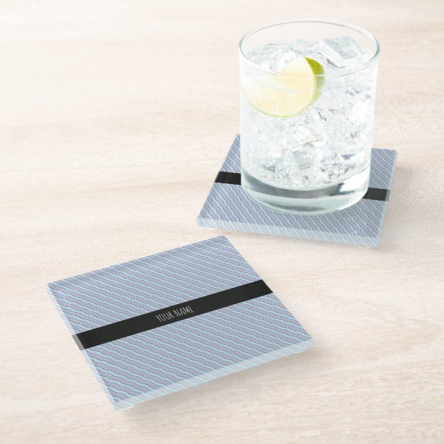Waves Vertical Blue Orange Minimal Pattern Glass Coaster (Angled)