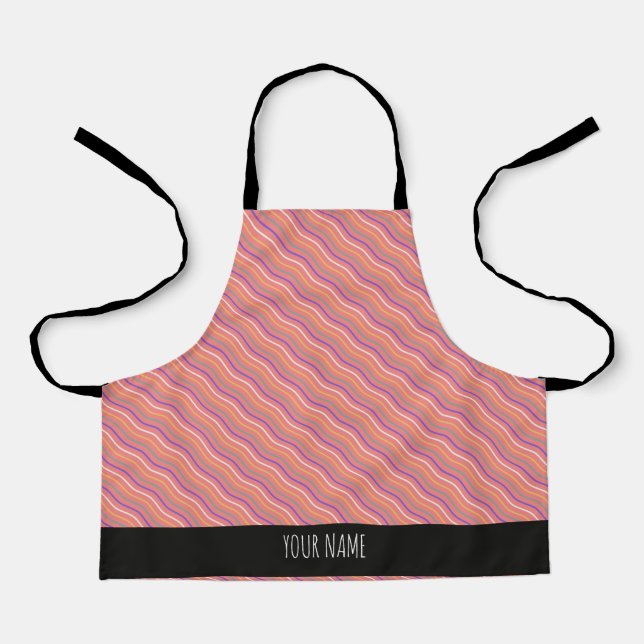 Waves Vertical Peach Yellow Blue Minimal Pattern Apron (Front)