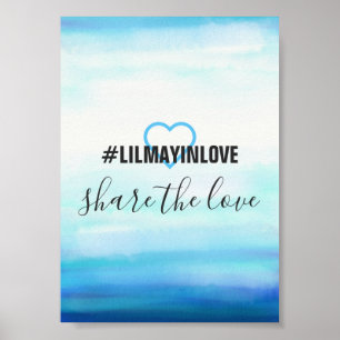 Waves Watercolor Blue Hashtag Cards Poster