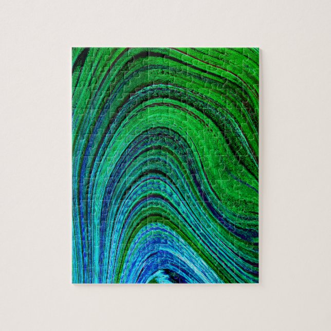 Waves Wavy Green Blue Abstract Modern Fractal Art  Jigsaw Puzzle (Vertical)