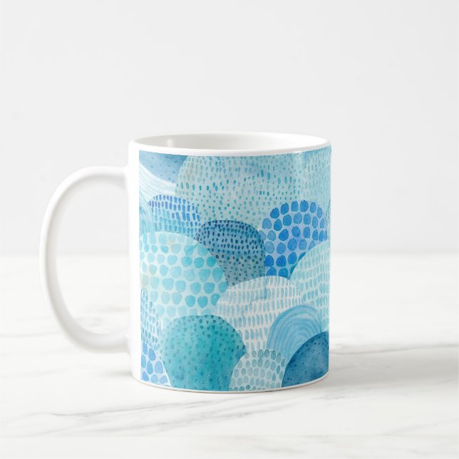 Waves, whale, childish blue texture coffee mug (Left)