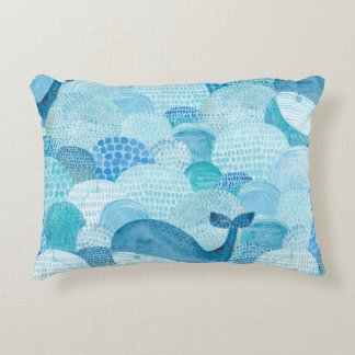 Waves, whale, childish blue texture decorative cushion