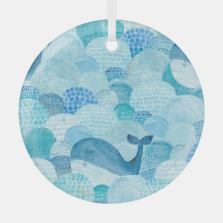 Waves, whale, childish blue texture glass tree decoration