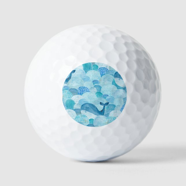 Waves, whale, childish blue texture golf balls (Front)