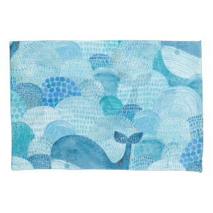 Waves, whale, childish blue texture pillowcase