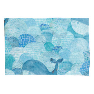 Waves, whale, childish blue texture pillowcase