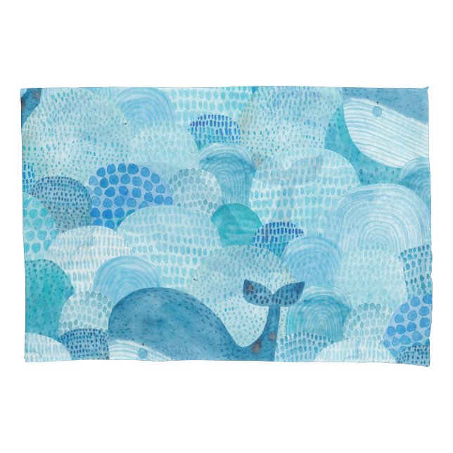 Waves, whale, childish blue texture pillowcase (Front)