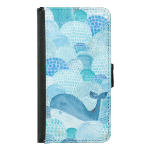 Waves, whale, childish blue texture samsung galaxy s5 wallet case