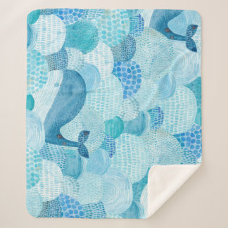 Waves, whale, childish blue texture sherpa blanket