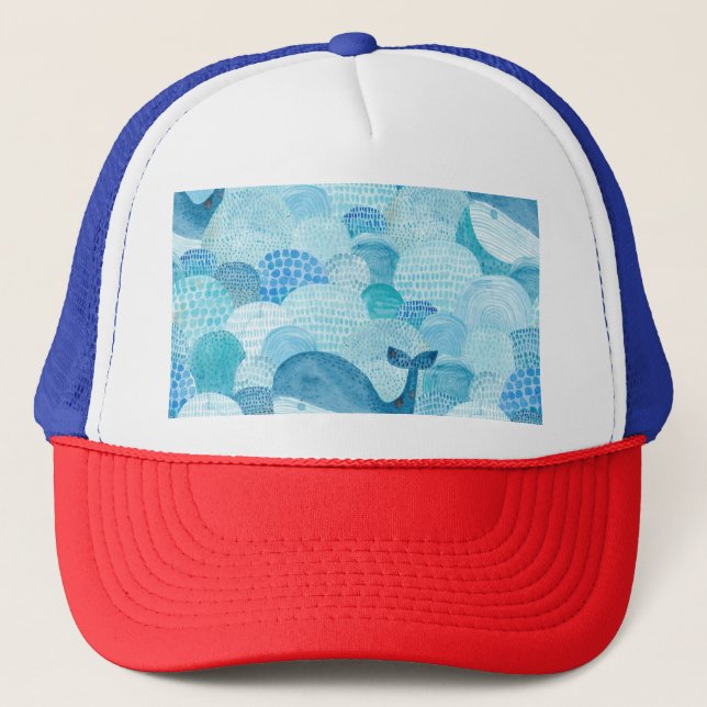 Waves, whale, childish blue texture trucker hat (Front)