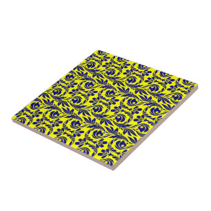 Waves, Yellow-Blue Ceramic Tile