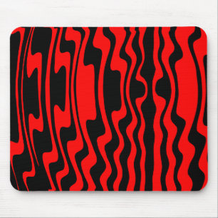 Wavey Stripey - Black and Red Mouse Pad