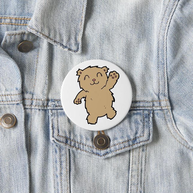 Waving Adorable Smiling Bear 7.5 Cm Round Badge (Creator Uploaded)