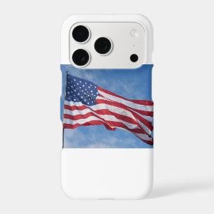 Waving American Flag Against Blue Sky
