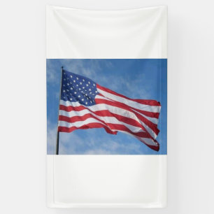 Waving American Flag Against Blue Sky Banner
