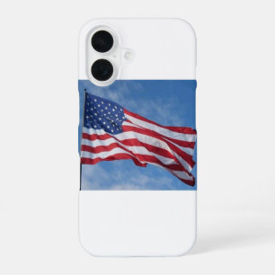Waving American Flag Against Blue Sky iPhone 16 Case