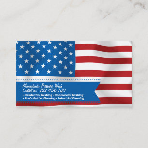 Waving American Flag Blue Ribbon Patriotic QR Business Card