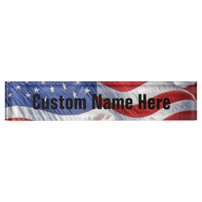 Waving American Flag Patriotic Nameplate (Front)