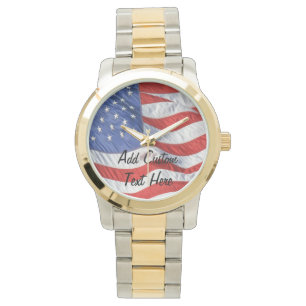 Waving American Flag Personalised Men's Watch