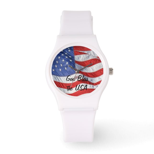 Waving American Flag Personalised Watch (Front)