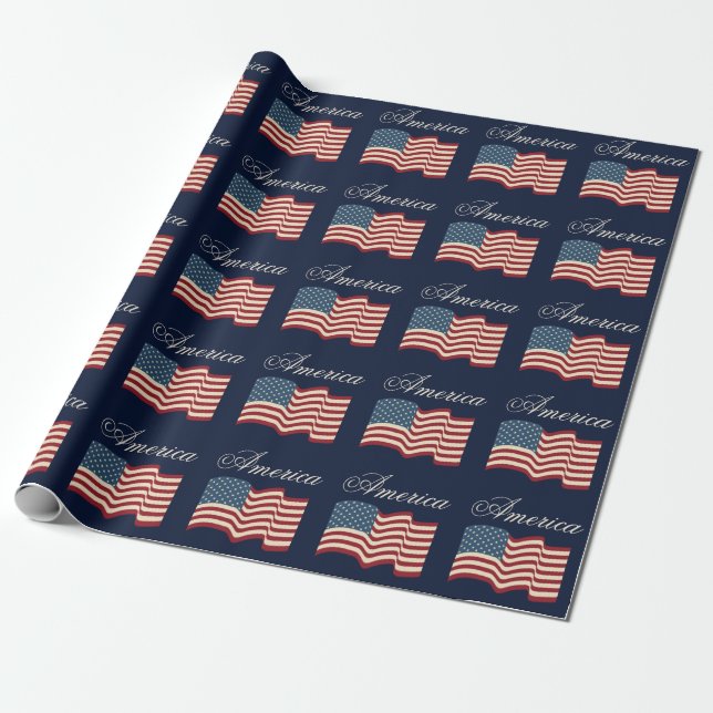Waving American Flag Wrapping Paper (Unrolled)