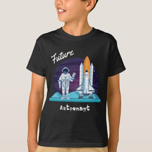 Waving Astronaut Space Shuttle Cartoon Kids T-Shirt (Front)