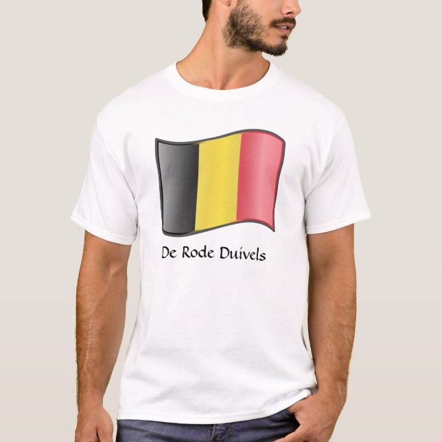 Waving Belgian Flag De Rode Duivels T-Shirt (Front)