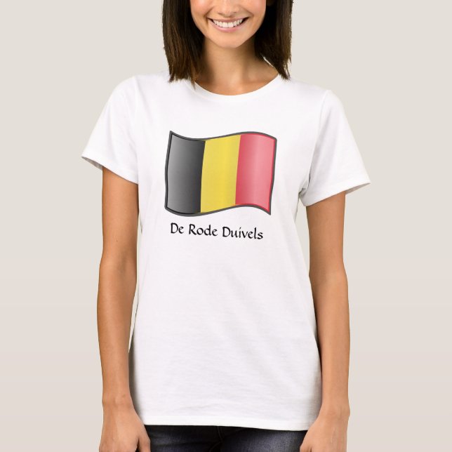 Waving Belgian Flag De Rode Duivels T-Shirt (Front)