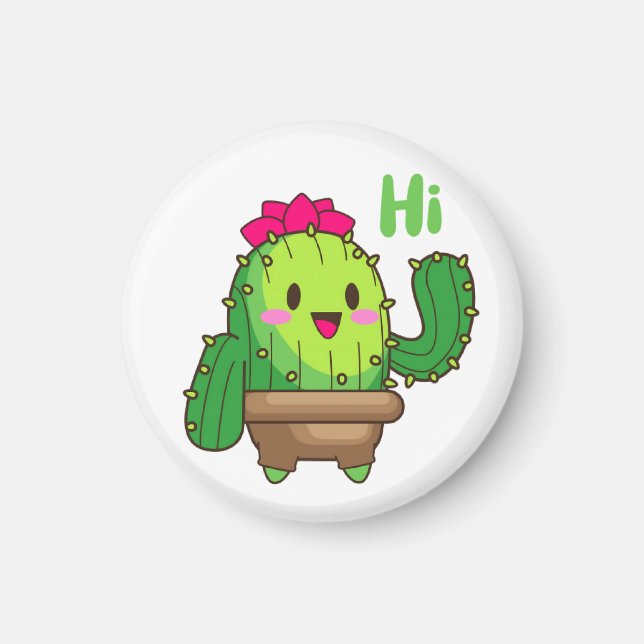 Waving Cactus Magnet – Friendly Plant Face (Front)