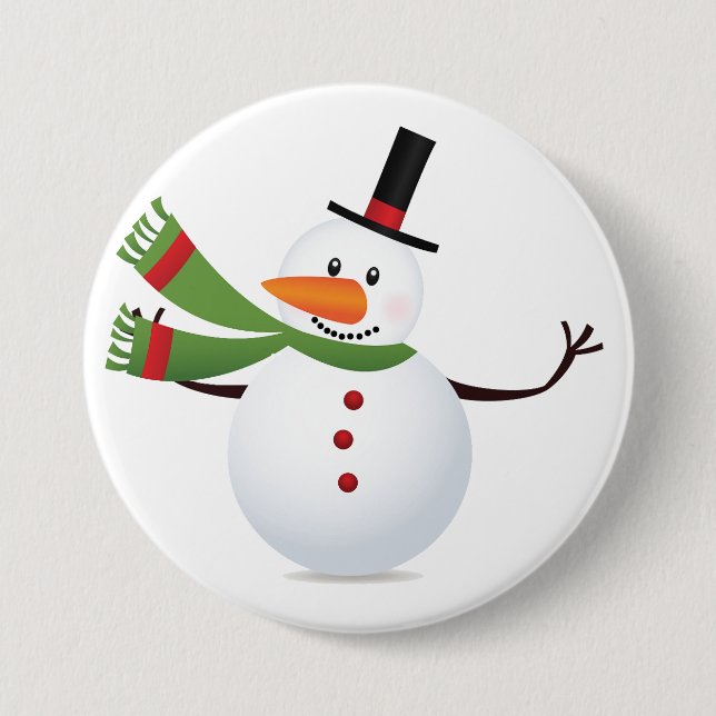 Waving Carrot Nose Snowman Button (Front)