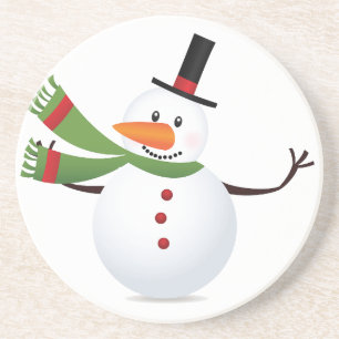 Waving Carrot Nose Snowman Coaster