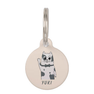 Waving Cat Bowtie Personalised Pet ID Tag - Cute G
