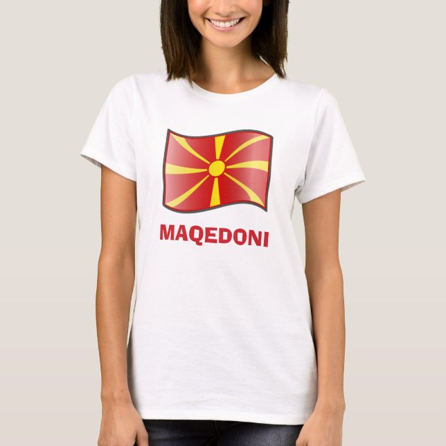 Waving Flag of Macedonia Maqedoni T-Shirt (Front)