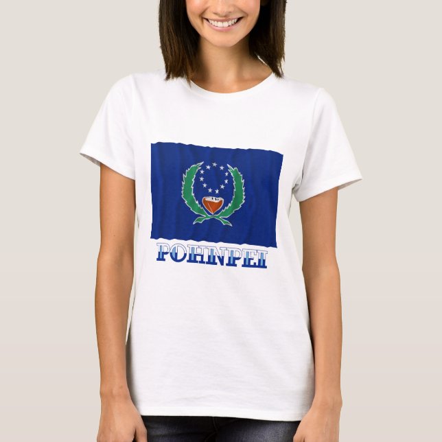 Waving flag of Pohnpei, with name T-Shirt (Front)