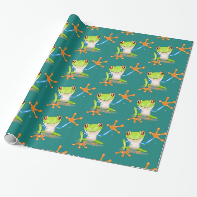 Waving Frog Gift Wrapping Paper (Unrolled)