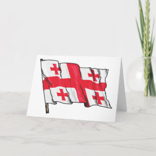 Waving Georgia Flag Red and White Five Crosses Card