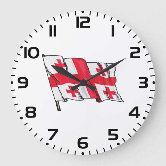 Waving Georgia Flag Red and White Five Crosses Large Clock (Front)