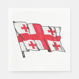 Waving Georgia Flag Red and White Five Crosses Napkin
