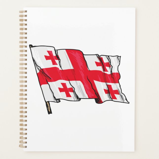 Waving Georgia Flag Red and White Five Crosses Planner (Front)