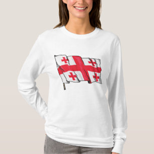 Waving Georgia Flag Red and White Five Crosses T-Shirt