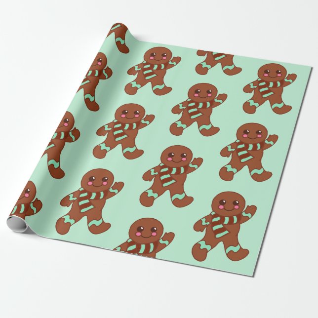 Waving Gingerbread Cookies Wrapping Paper (Unrolled)