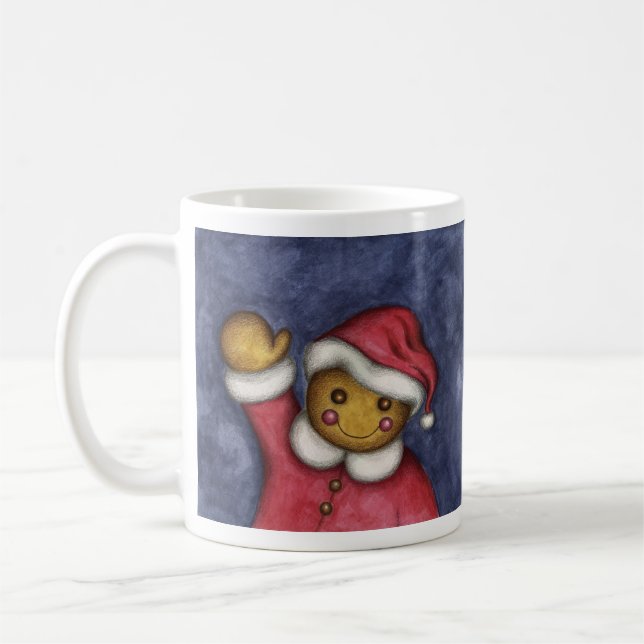 Waving Gingerbread Man Boy Santa Christmas Mug (Left)