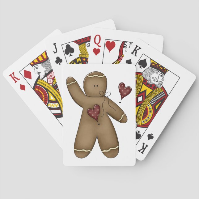 Waving Gingerbread Man with Polka Dot Hearts Playing Cards (Back)
