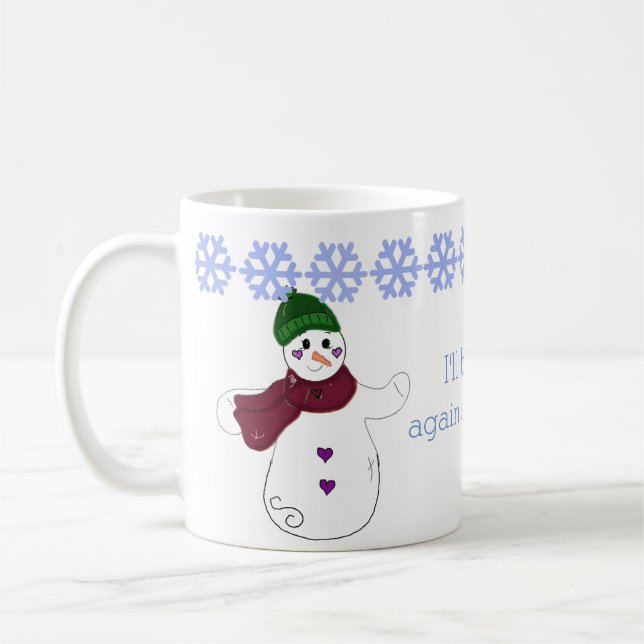 Waving Goodbye Snowman Coffee Mug (Left)