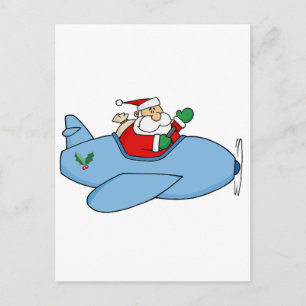 Waving Kris Kringle Flying His Christmas Plane Holiday Postcard