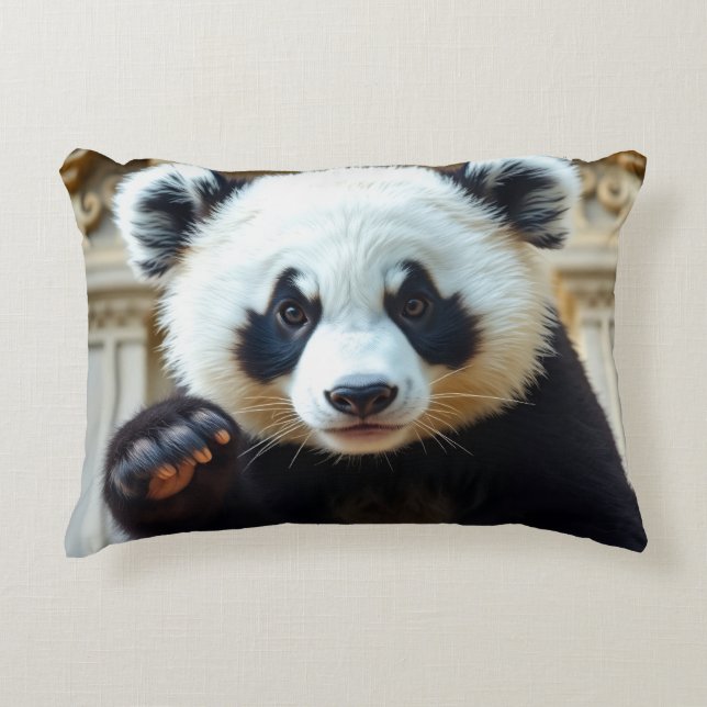 Waving Panda Design Decorative Cushion (Front)
